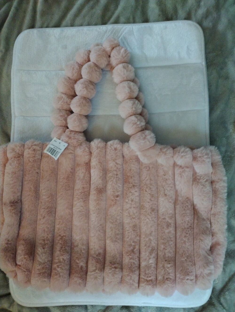 Plush Faux-Fur Pink Tote Bag with Pom-Handle